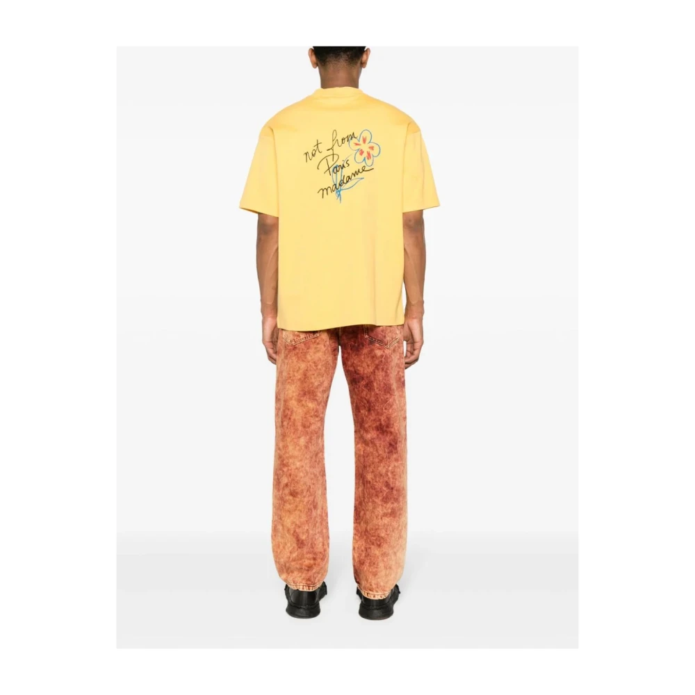 Drole de Monsieur Slogan Sketch T-Shirts Yellow Heren