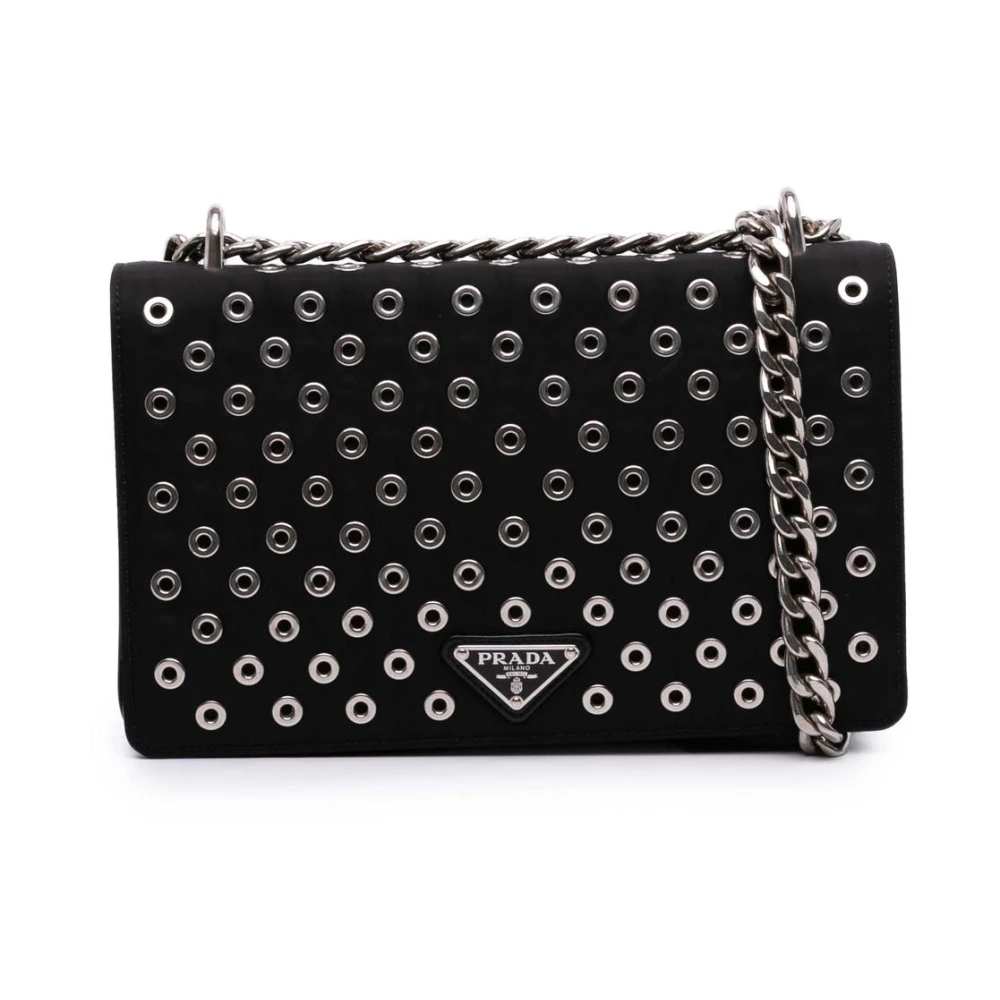 Prada Vintage Women's Black Pre-Owned Studded Shoulder Bag