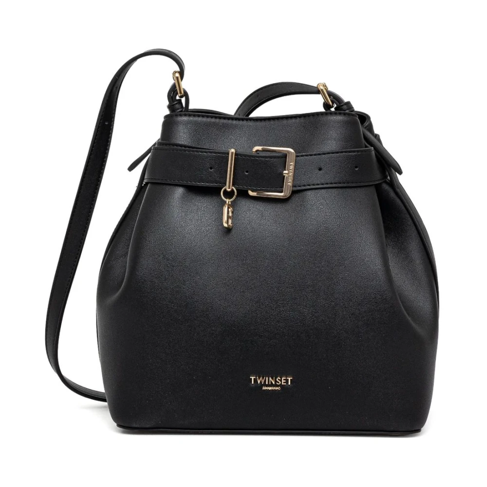 Twinset Zwarte Schoudertas met Logostempel Black Dames
