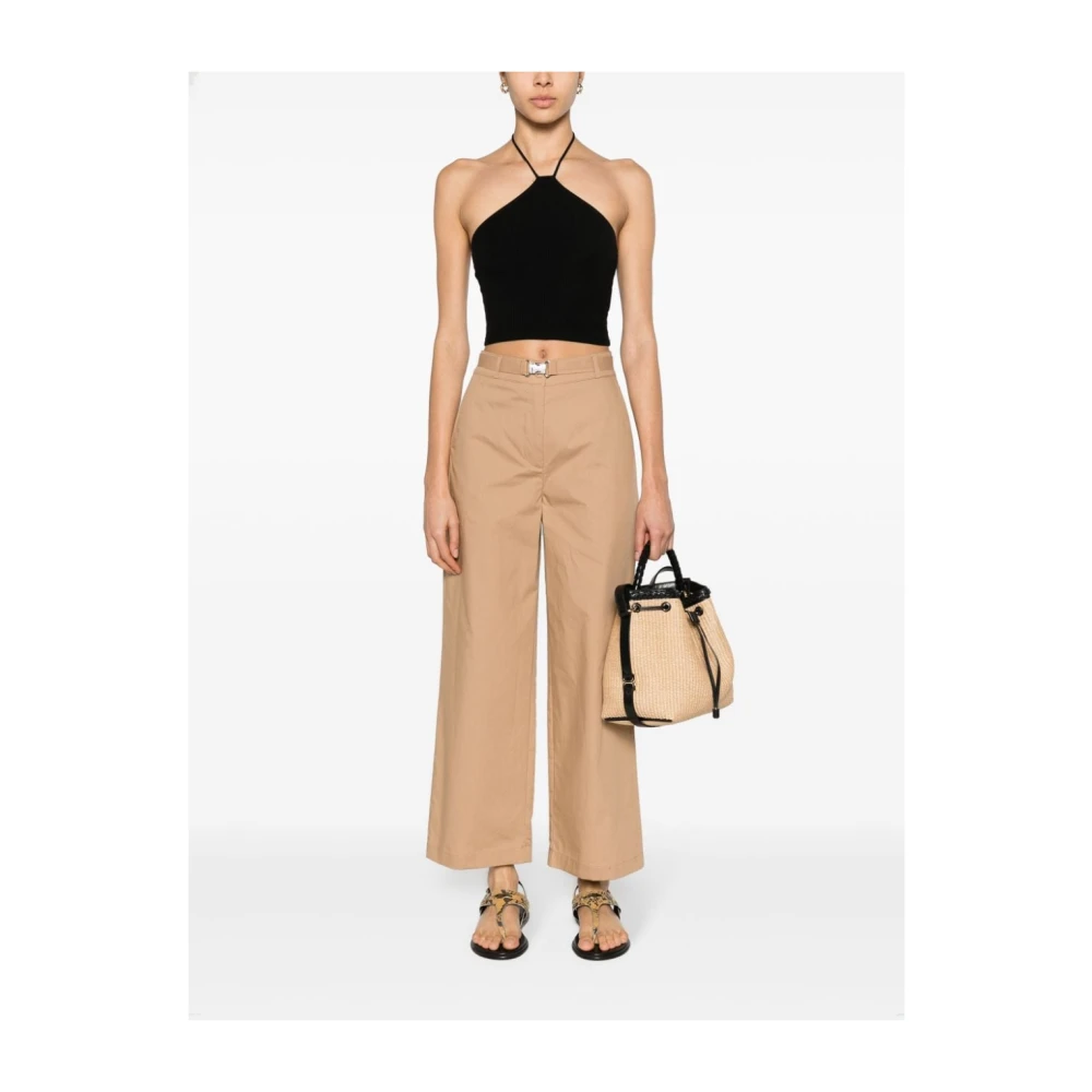 Liu Jo Beige Katoenen Rechte Hoge Taille Broek Beige Dames