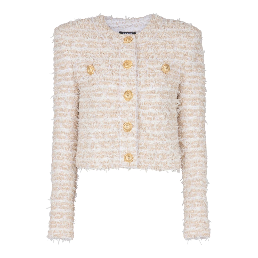 Balmain Cropped Tweed Jas Yellow Dames