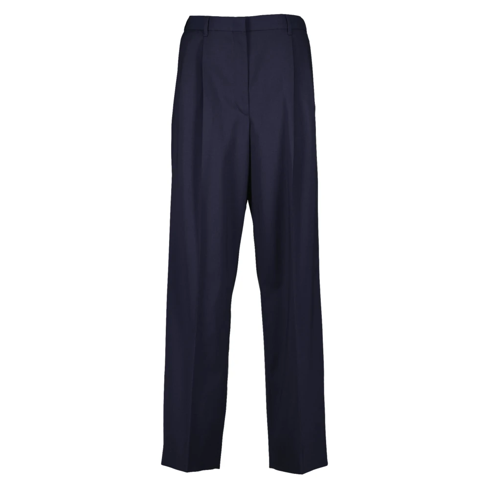 Miu Miu Women's Blue Wool Trousers - Wide Trousers - Xs - Trousers