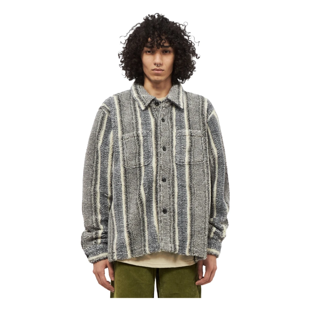 Stüssy Sherpa Gestreepte Jas in Grijs Polyester Gray Heren