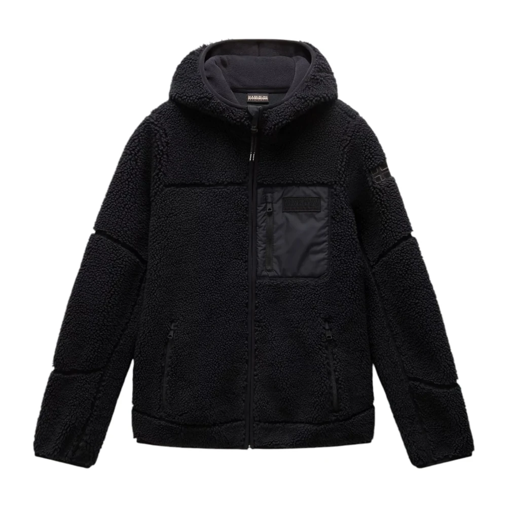 Napapijri Zwarte fleecejas met capuchon Yupik Black Dames