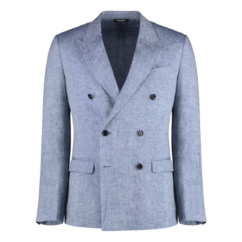 Dolce & Gabbana Linnen Dubbelrijige Jas Blue Heren