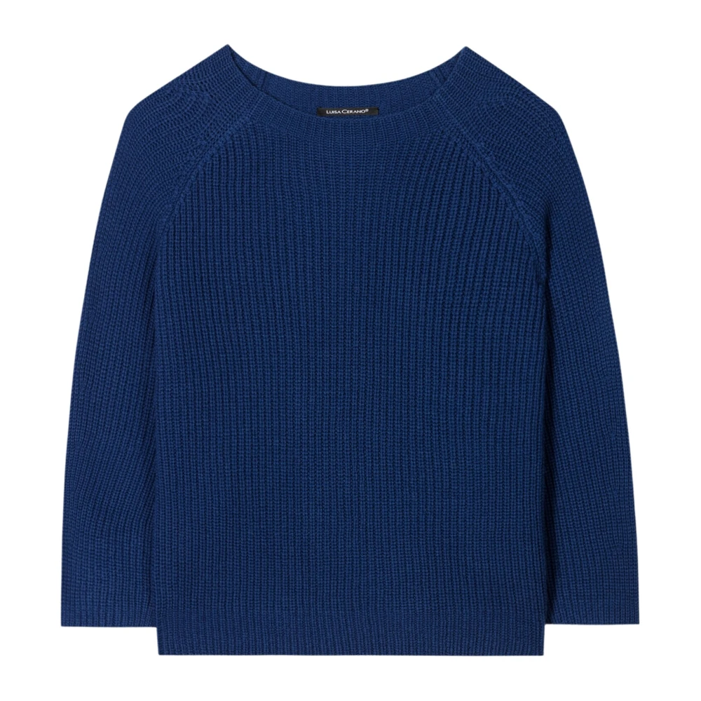 LUISA CERANO Geribbelde wolmix trui diepblauw Blue Dames