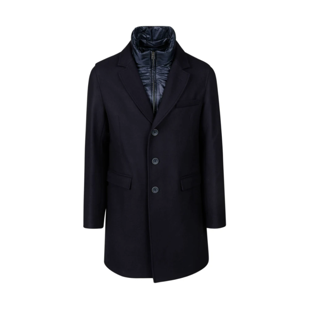Herno Men's Blue Diagonal-Effect Melton Wool Coat - Single-Breasted Coats - M - Coats