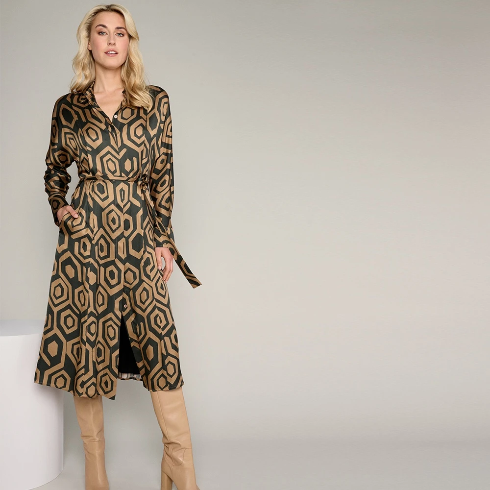 Marie Méro Satijn-Look Jurk met Lange Mouwen Brown Dames