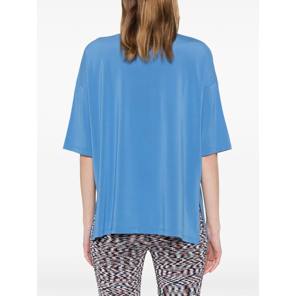 Le Tricot Perugia Blauwe V-hals T-shirt met afhangende schouders Blue Dames
