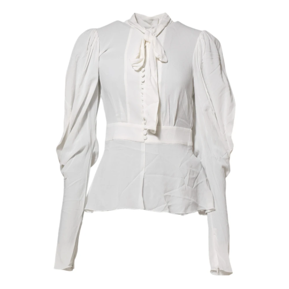 Dolce & Gabbana , Blouses, Female, White, Xs, White Ascot Collar Long Sleeves Top - Image 3