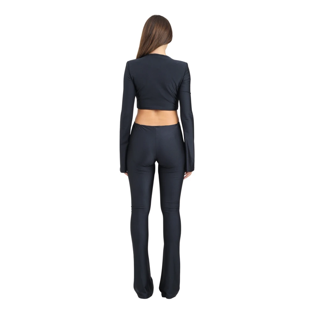 Amen Zwarte Elegante Aansluitende Jumpsuit met Juweeldetail Black Dames