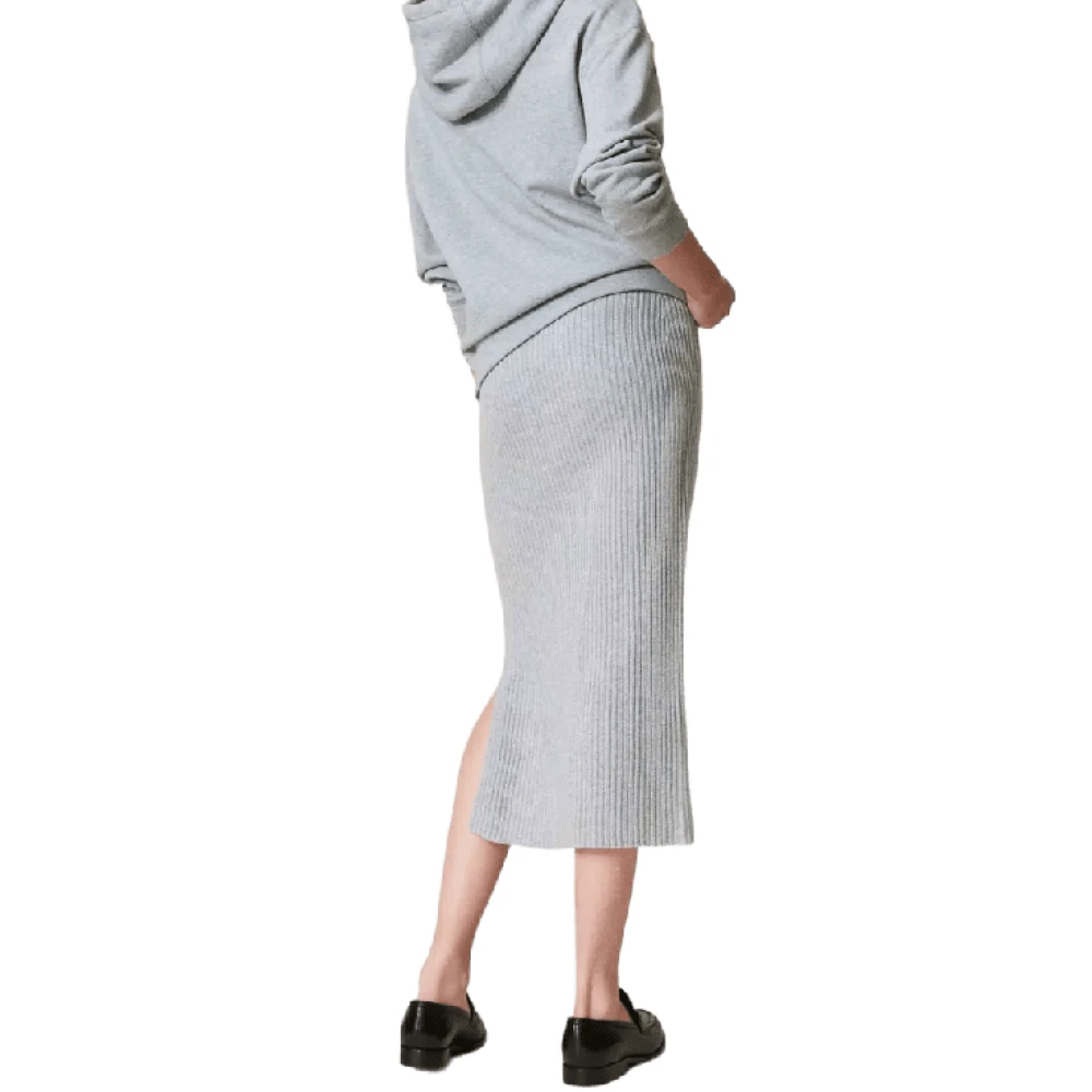 Twinset Geribbelde Wollen Lurex Midi Rok Gray Dames
