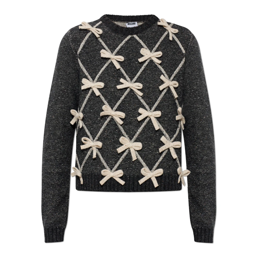 Moschino Women's Gray Jumper With Bows - Round-Neck Knitwear - M - Knitwear