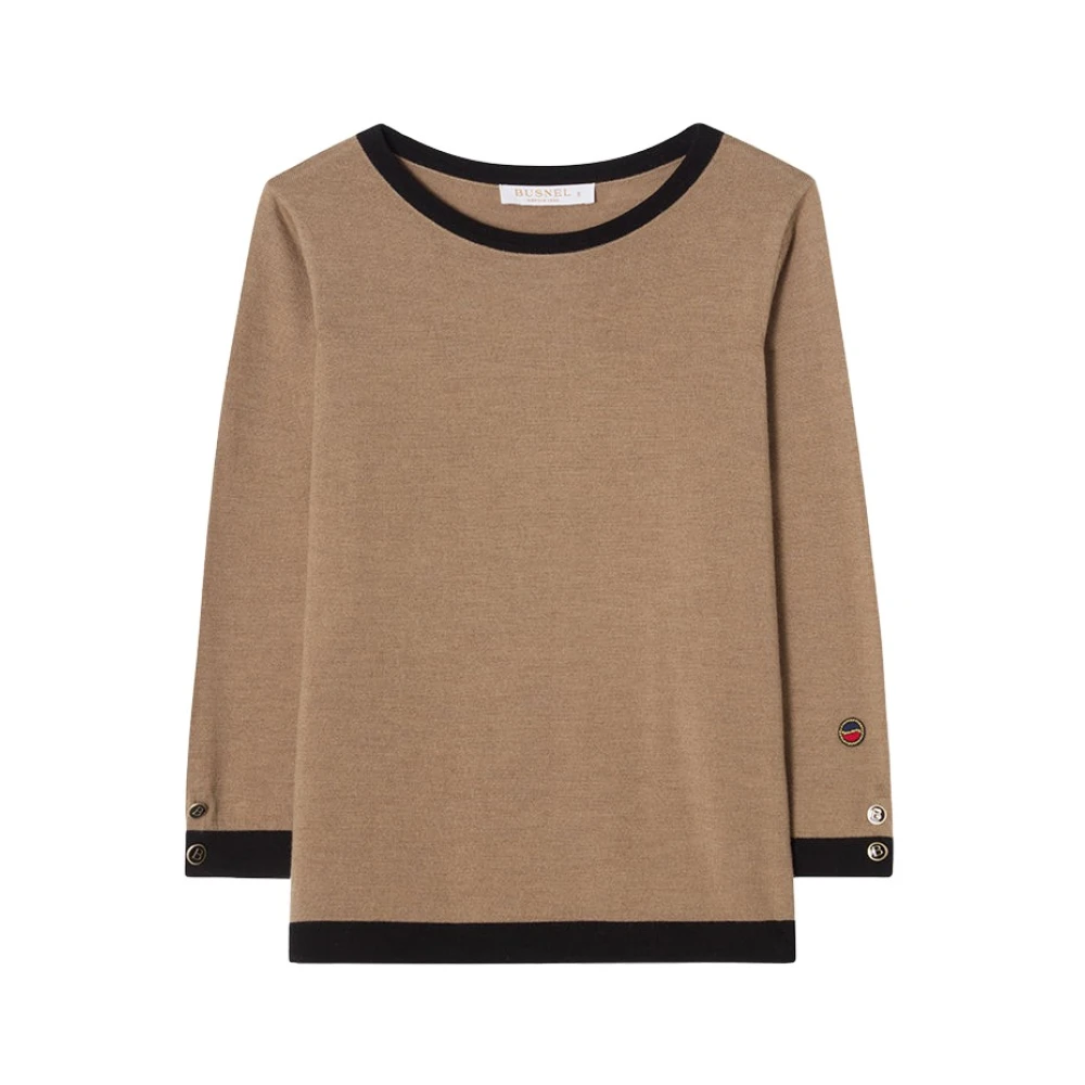 Busnel Merino Wol Gebreide Top met B-Knoppen Brown Dames