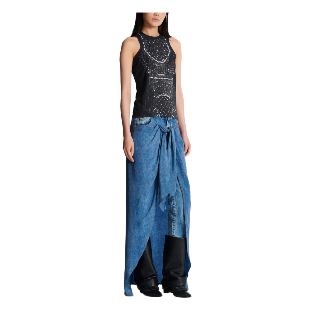 Balmain Zachte tanktop met nepborduurwerkprint Black Dames