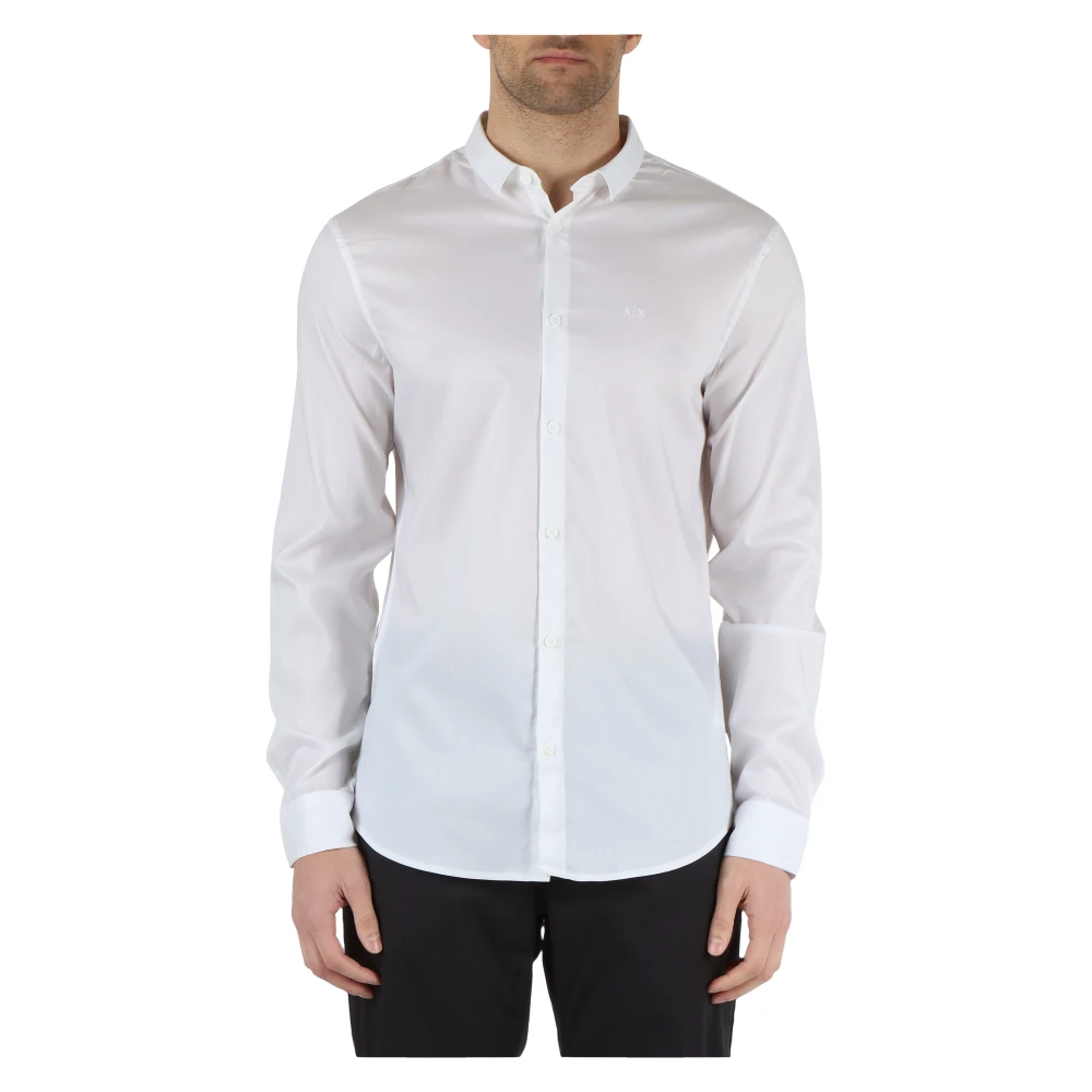 Armani Exchange Klassieke Lange Mouw Lyocell Overhemd White Heren