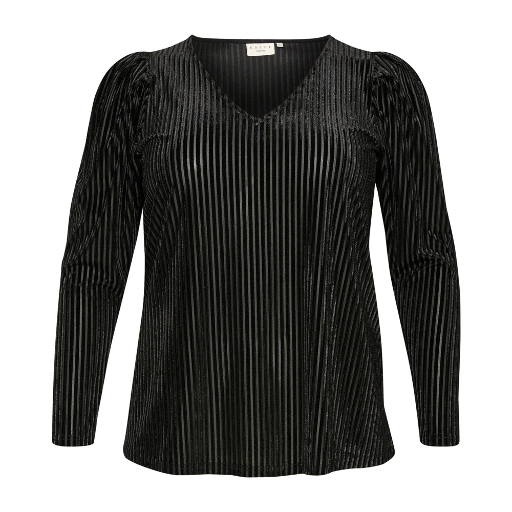Kaffe Curve Zwart Diepe V-Hals Pofmouw Top Black Dames