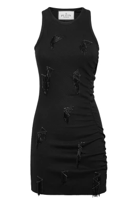 Jersey Rib Short Dress Fringe