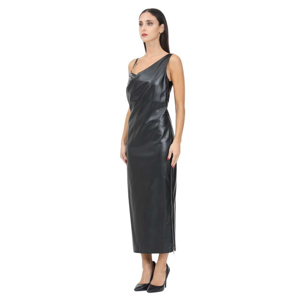 PATRIZIA PEPE Zwarte Asymmetrische Midi Jurk met Stud Detail Black Dames