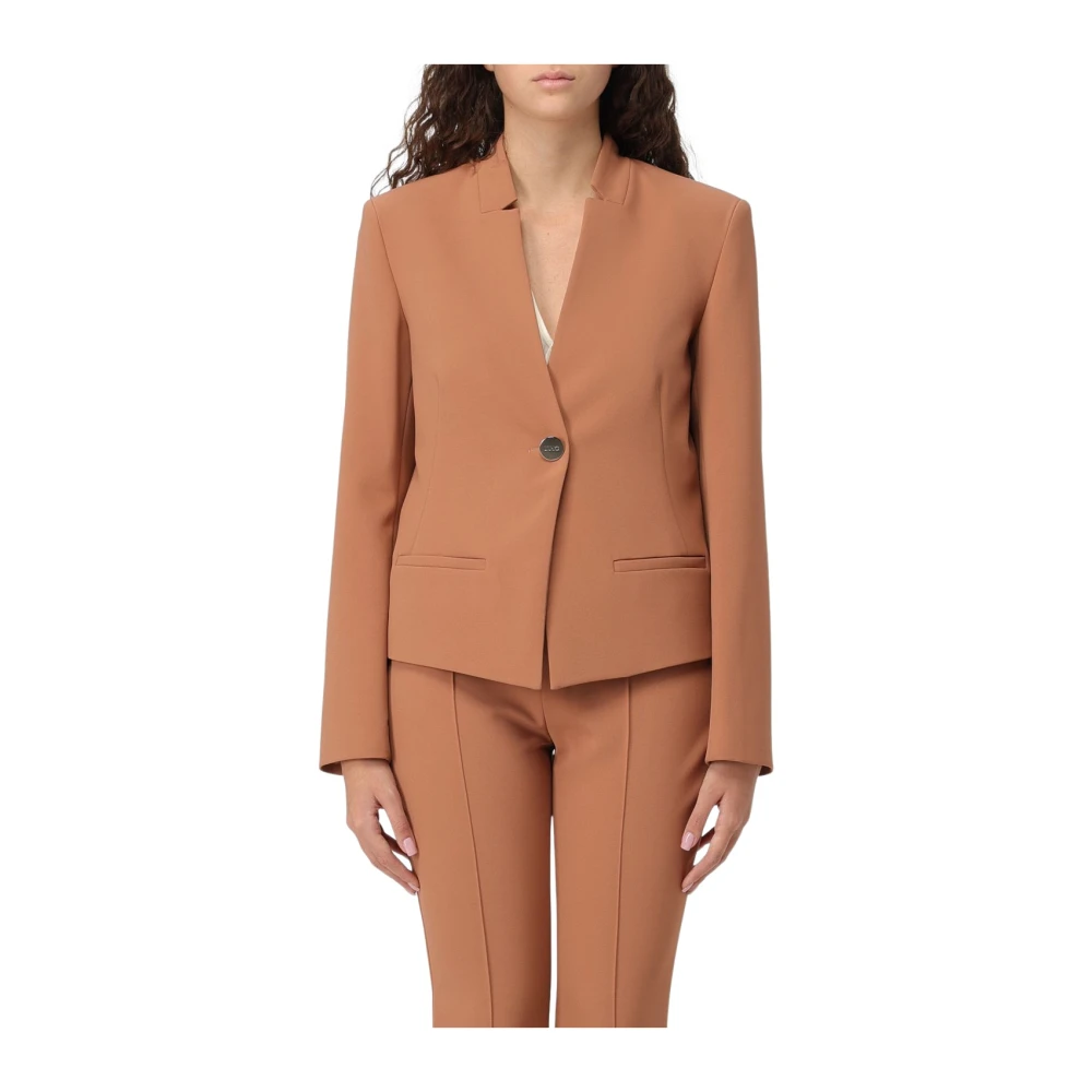 Liu Jo Slim Fit Blazer met V-hals en knoopsluiting Brown Dames