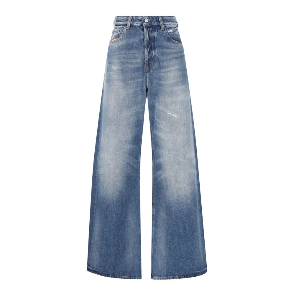 Diesel Blauwe Straight-Leg Jeans met Whiskering Blue Dames