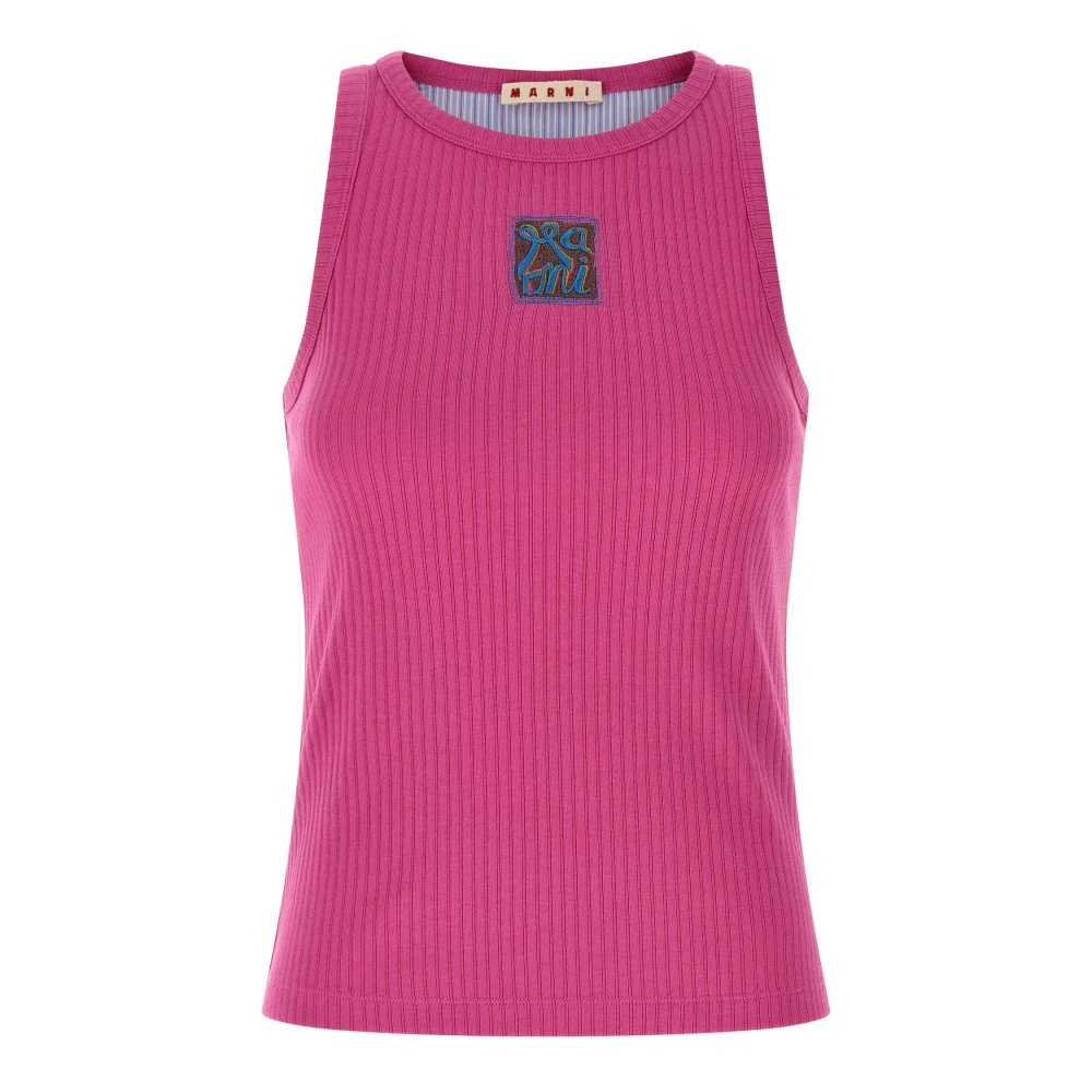 Marni Vrouw Roze Tops Dames, Xs, Katoen, Geribbelde Stretch Katoenen Tanktop