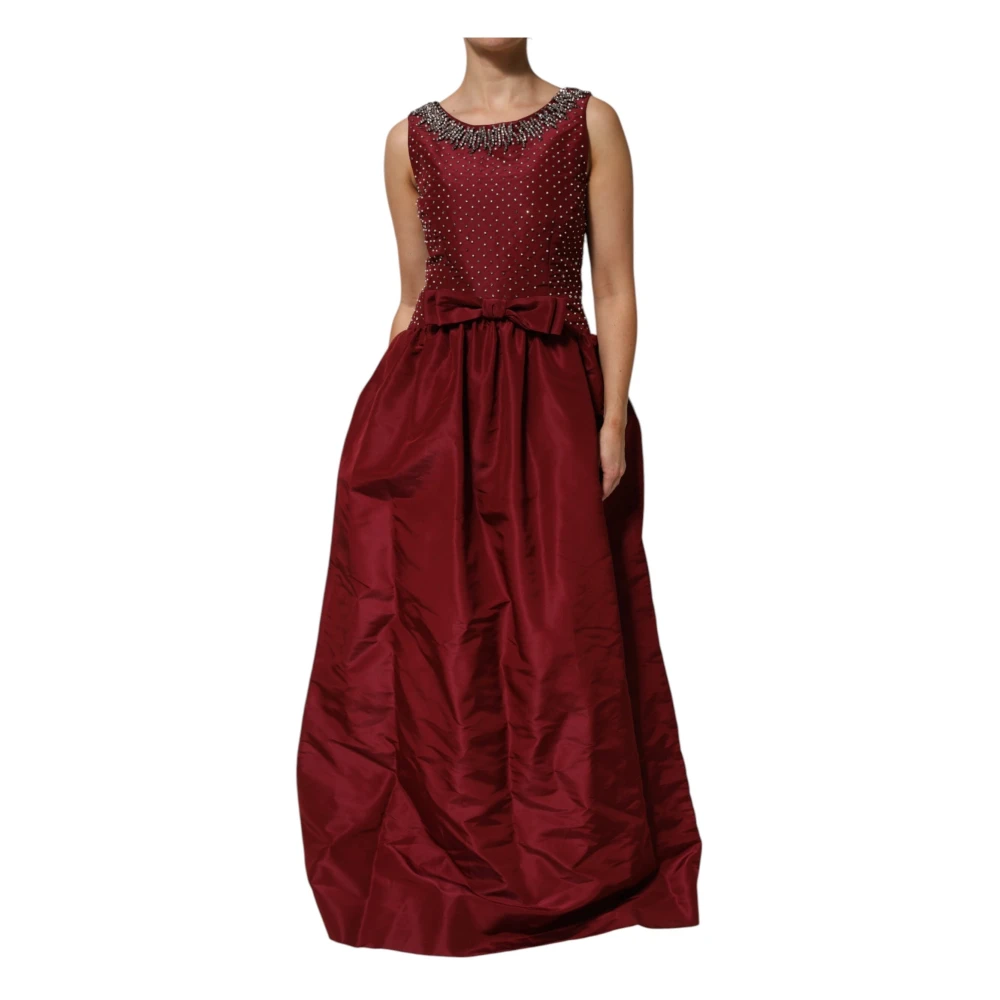 Dolce & Gabbana Burgundy Silk Beaded Evening Gown Dress - Female - Gowns - Brown - L - Dresses
