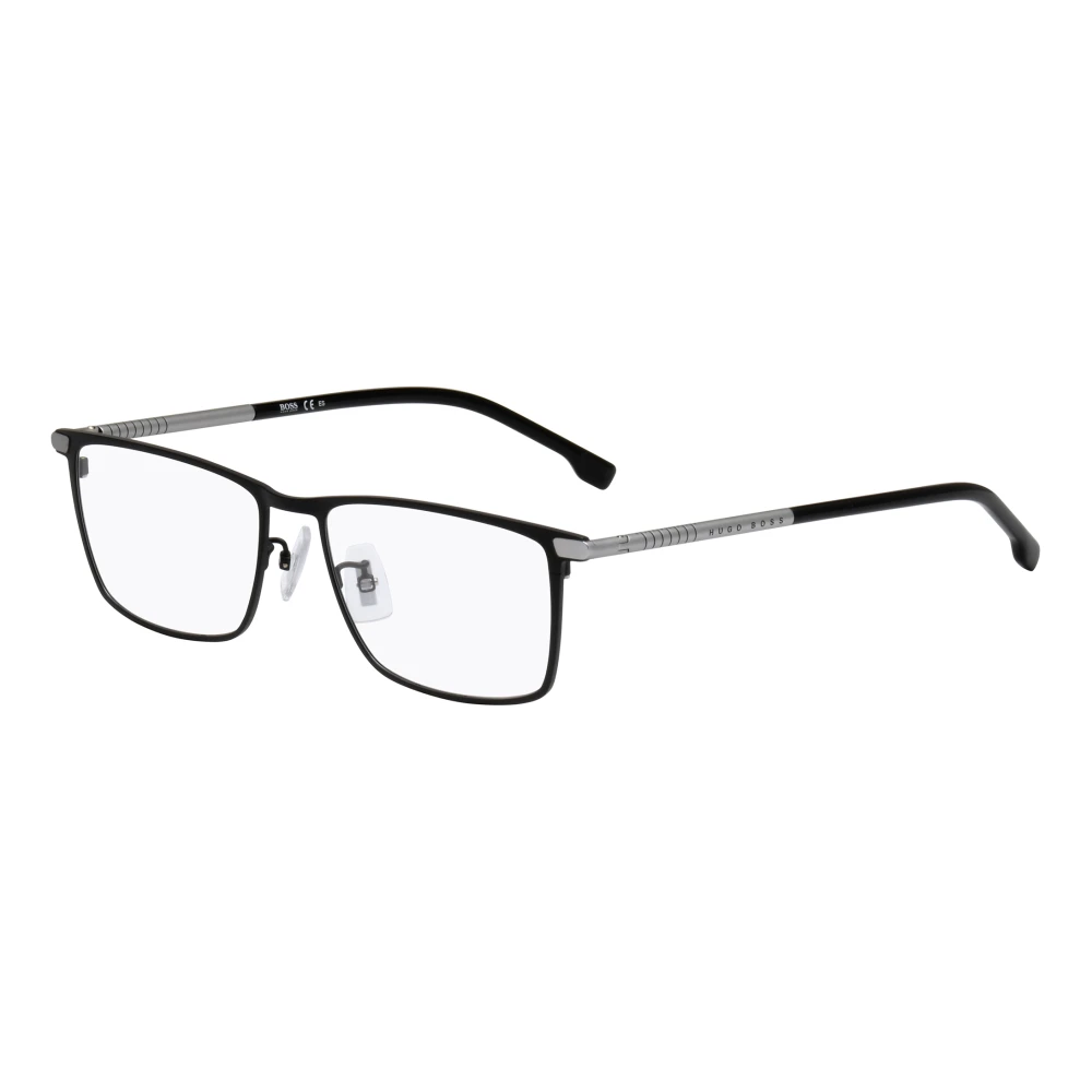 Hugo Boss Zwarte Titanium Rechthoekige Optische Monturen Black Heren