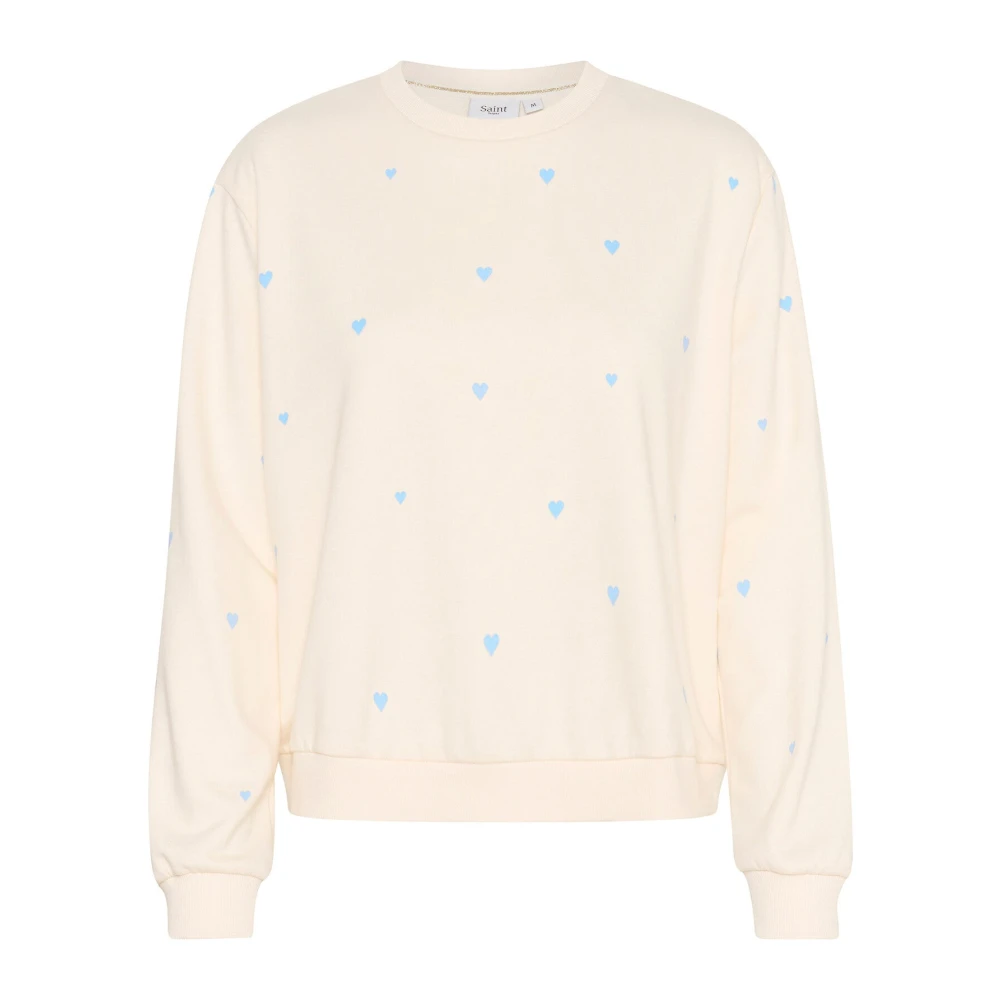 Saint Tropez Beige Sweatshirts, Female, 2XL, Airy Hearts Sweatshirt Ice