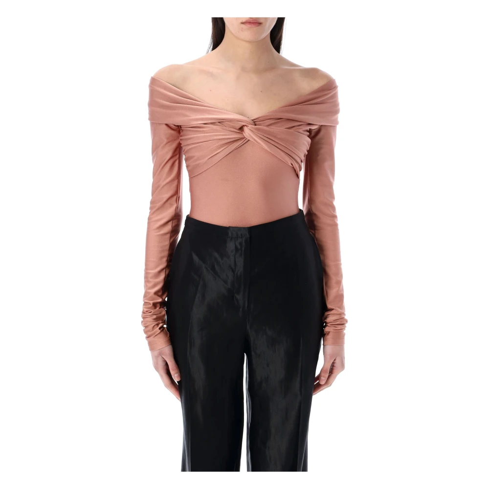 Andamane Off-shoulder gedrapeerd knoop bodysuit Pink Dames