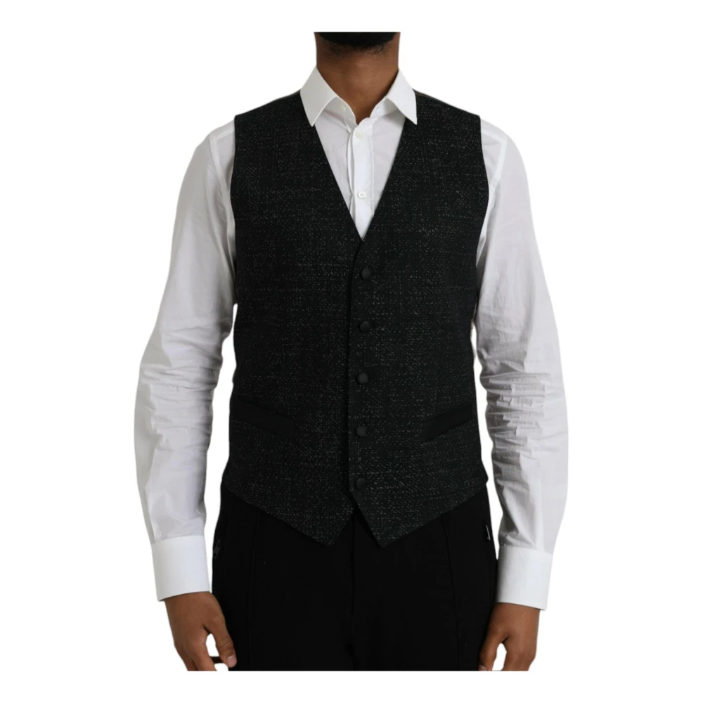 Dolce & Gabbana Men's Black Waistcoats, M, Silk Formal Waistcoat Dress Vest