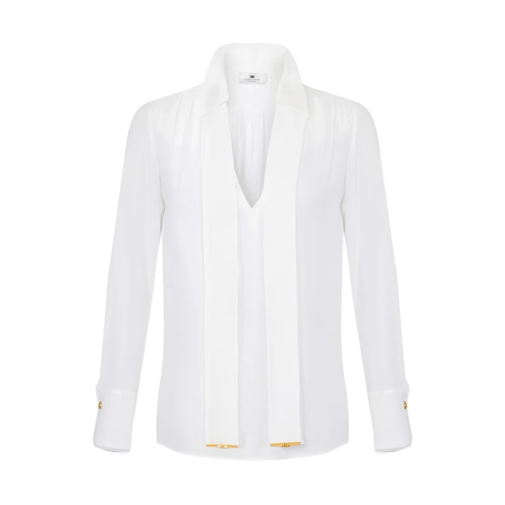 Elisabetta Franchi Beige Blouses, Female, L, Viscose Georgette Shirt With Sash