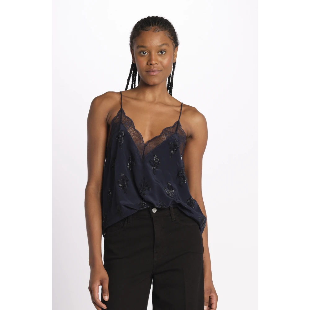 Zadig & Voltaire Blauwe Zijden Top met Strass Blue Dames