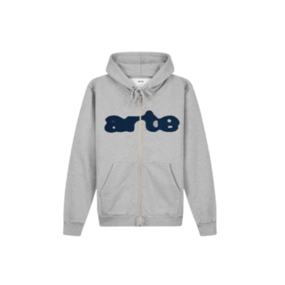 Arte Antwerp Marineblauw Geborduurde Rits Hoodie Gray Heren