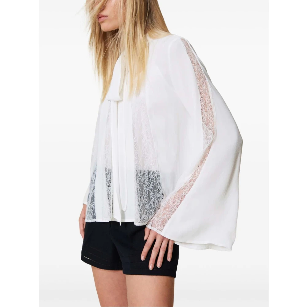 Twinset Witte Strik Kraag Shirt Lange Mouwen White Dames