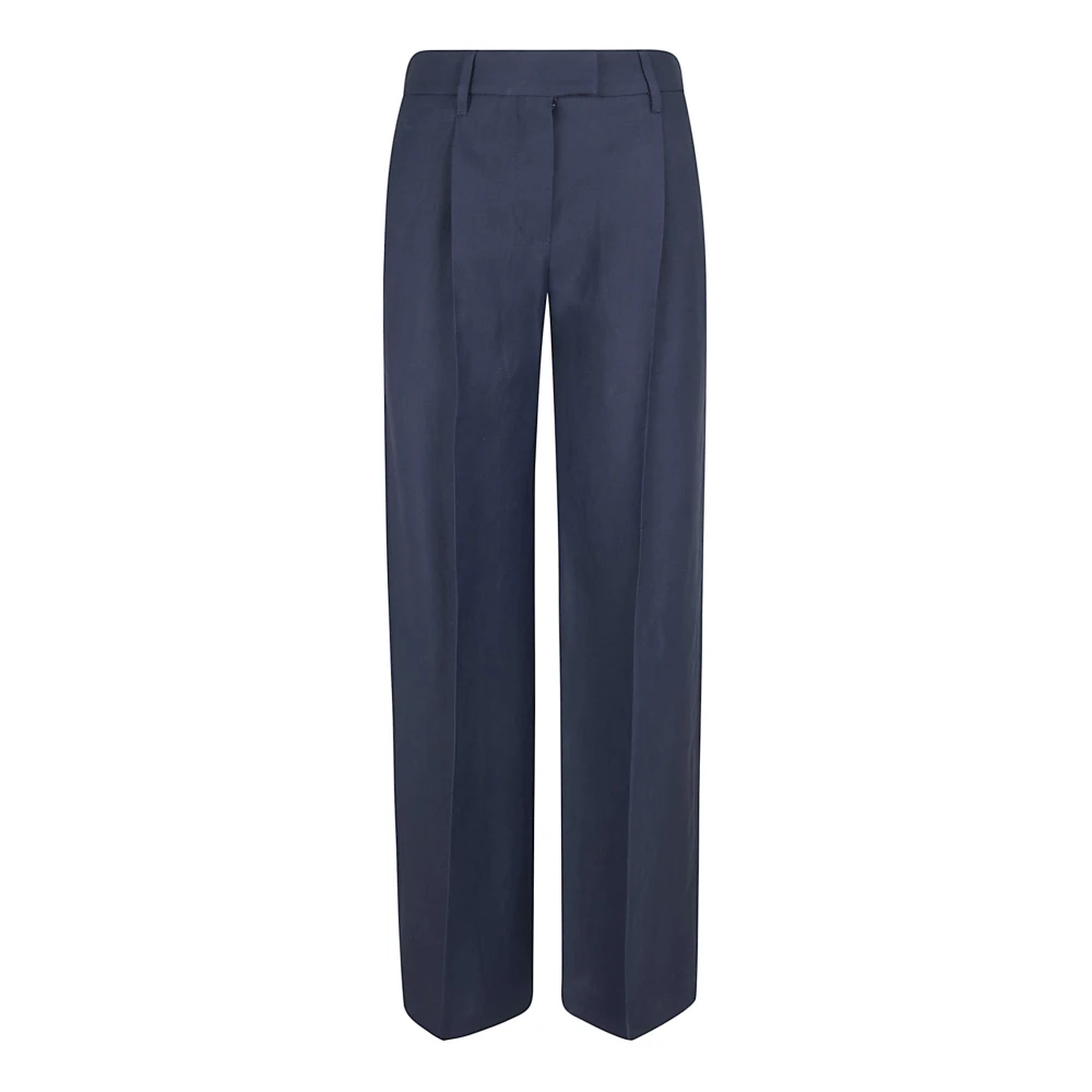 Brunello Cucinelli Women's Blue Wide Trousers, S, Loose Pleated Trousers