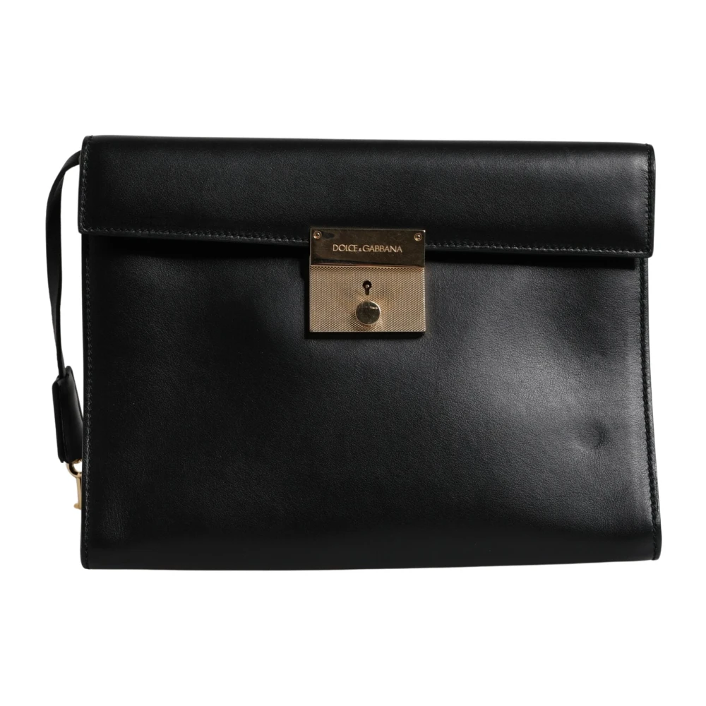 Dolce & Gabbana Unisex Black Laptop Bags & Cases, One Size, Leather Logo Plaque Briefcase Bag