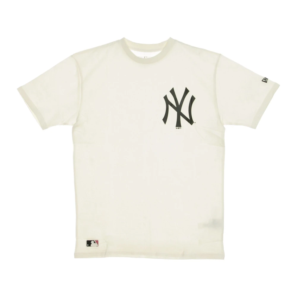 New Era Men's Beige T-Shirts, 2XL, Big Logo Oversized Tee In Off White/Black
