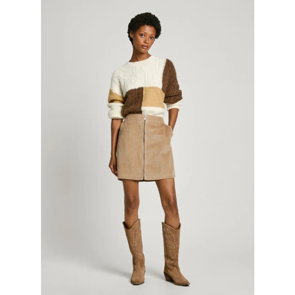 Pepe Jeans Corduroy Mini Rok met Italiaanse Zakken Beige Dames
