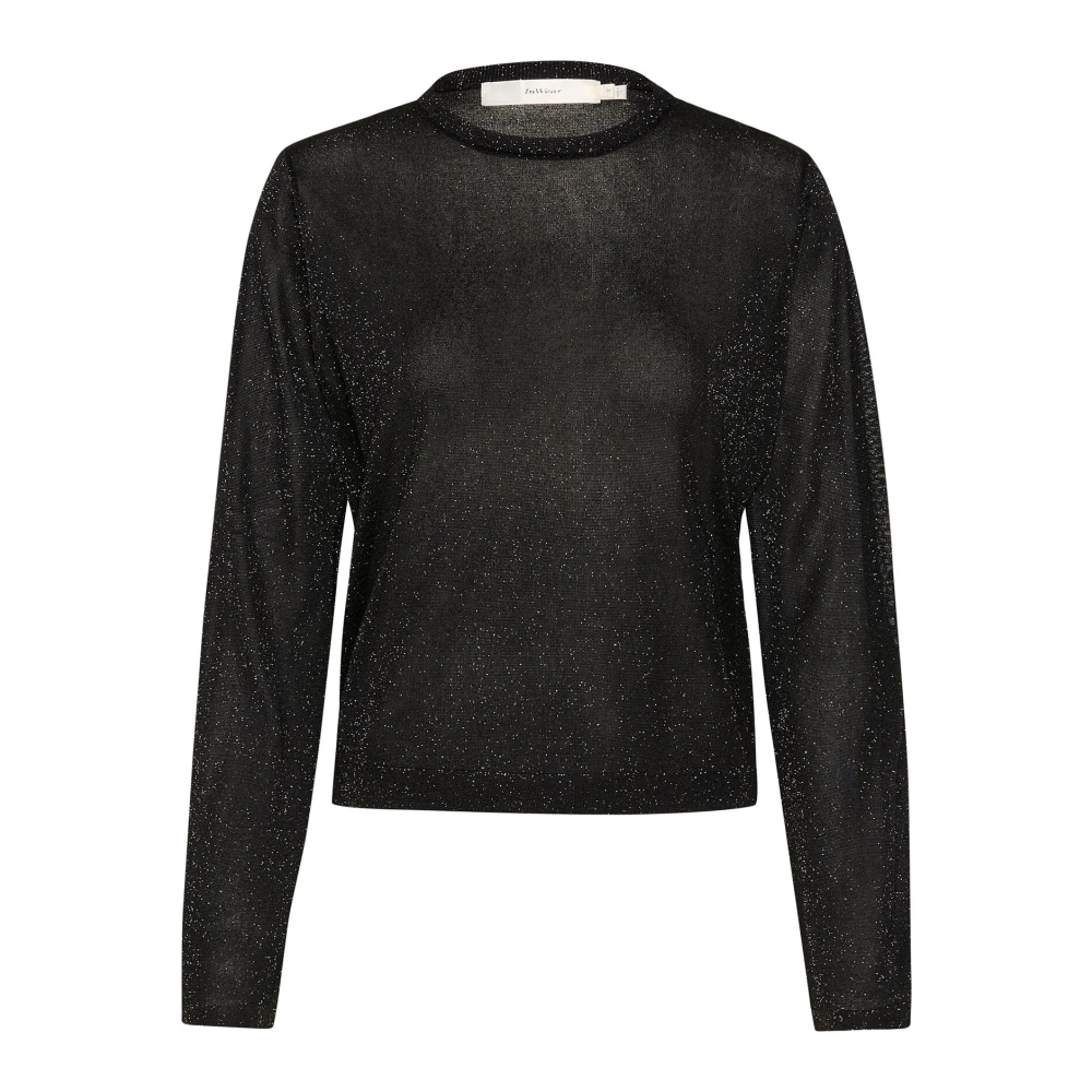 Inwear Women's Black Round-Neck Knitwear, Xl, Glitter Knit Jumper