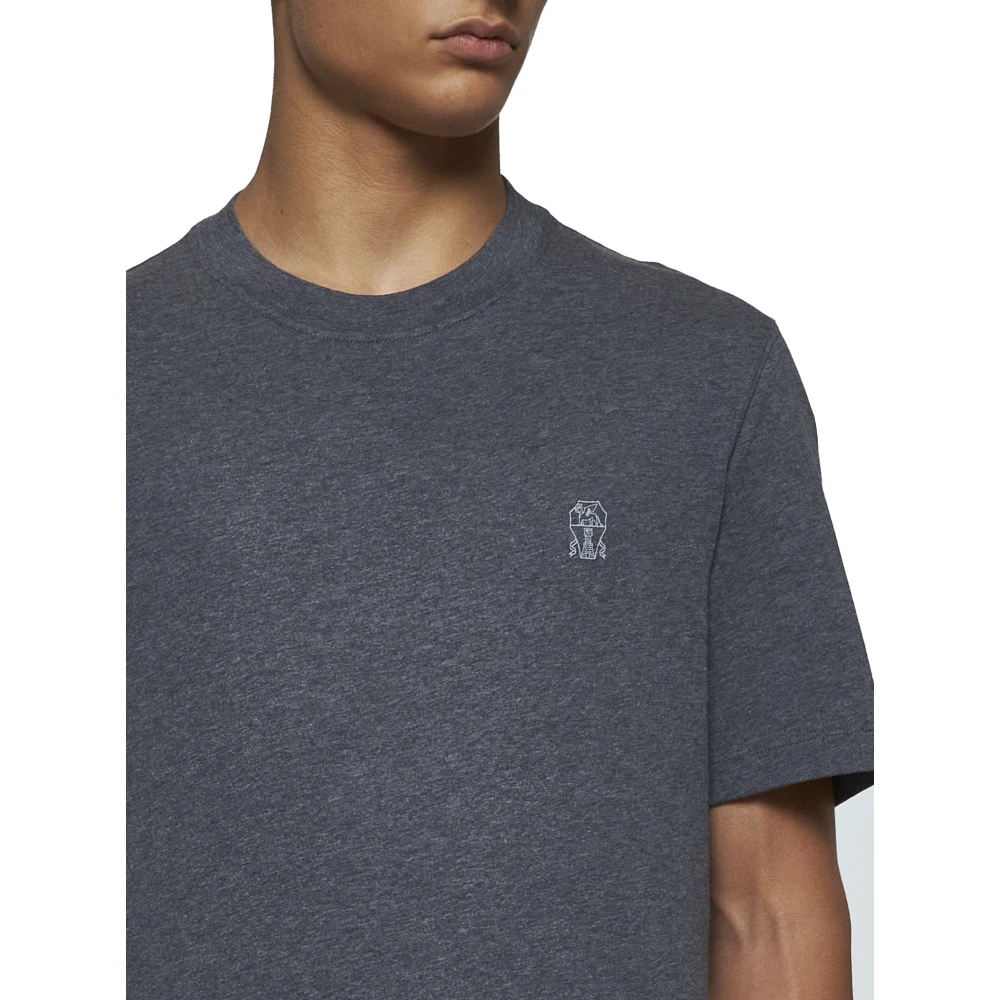 BRUNELLO CUCINELLI Gedrukte Crew Neck T-shirts en Polos Gray Heren