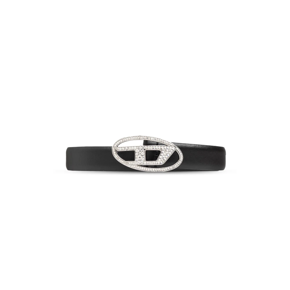 Diesel Leren riem 'Oval D Logo' Black Dames