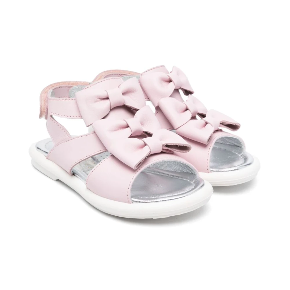 Monnalisa Girls Pink Kids Sandals, 24 Eu, Patent Leather Sandals With Bows