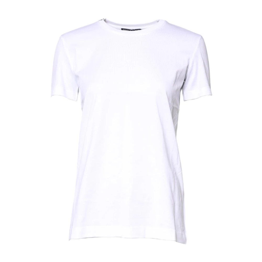 Dolce & Gabbana Women's White T-Shirts, 2XS, Logo Details Cotton Crew Neck T-Shirt