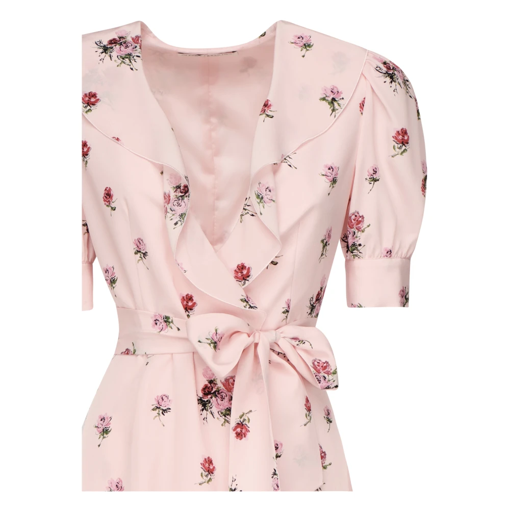Alessandra Rich Rozenprint Zijden Omslagjurk met Riem Multicolor Dames