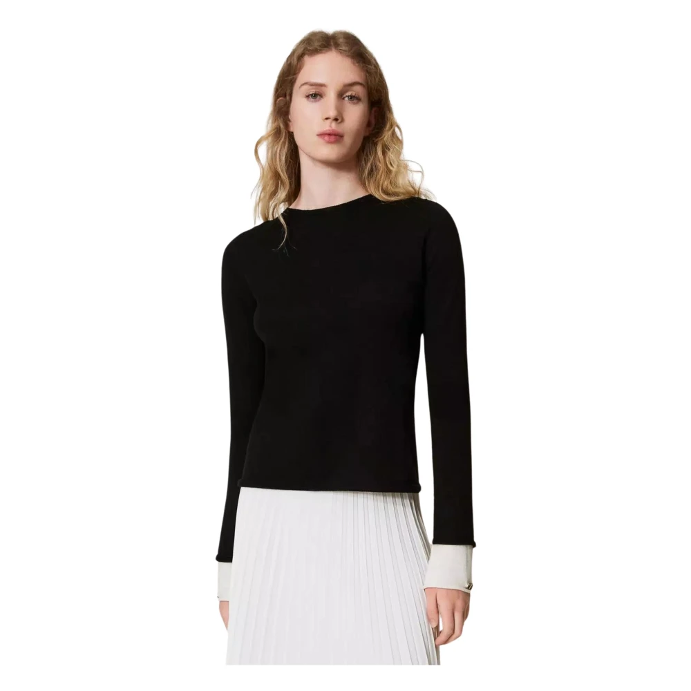 Twinset Zwarte Sweaters met Dubbele Manchet Black Dames