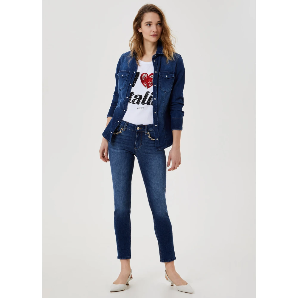 Liu Jo Aansluitende Denim Blouse met Drukknopen Blue Dames