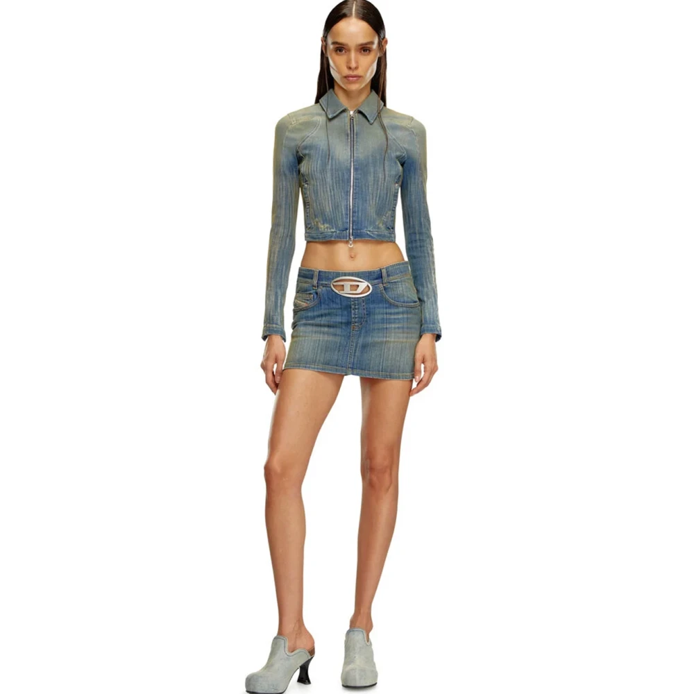 Diesel Blauwe Denim Rok Ovaal Gesp Blue Dames
