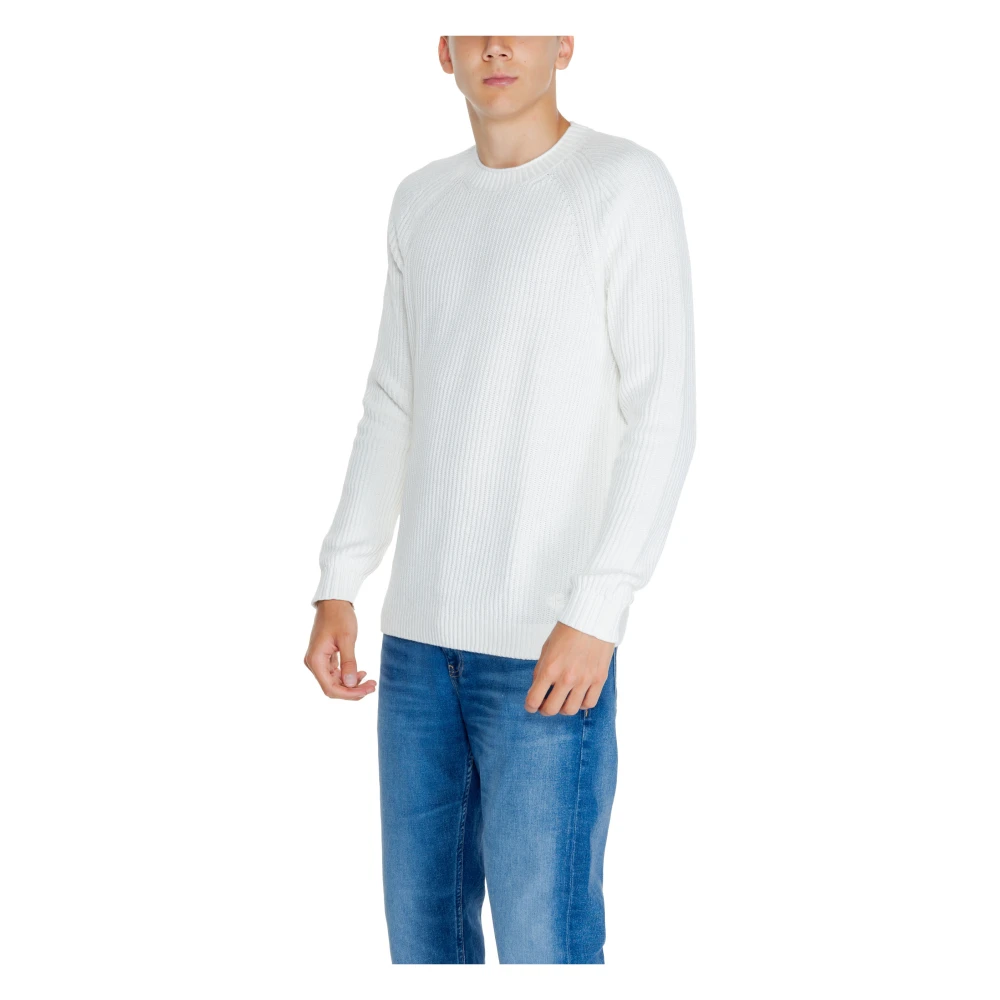 Calvin Klein Jeans Witte Katoenen Gebreide Ronde Hals Trui White Heren