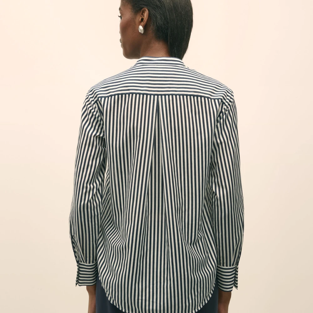 Brooks Brothers Katoen-zijden blouse met dubbele opgestikte zakken Blue Dames